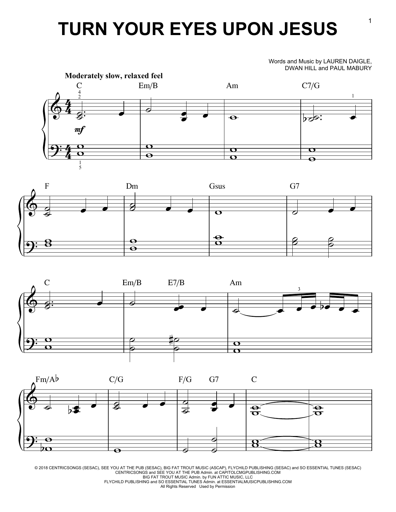 Lauren Daigle Turn Your Eyes Upon Jesus sheet music notes and chords. Download Printable PDF.