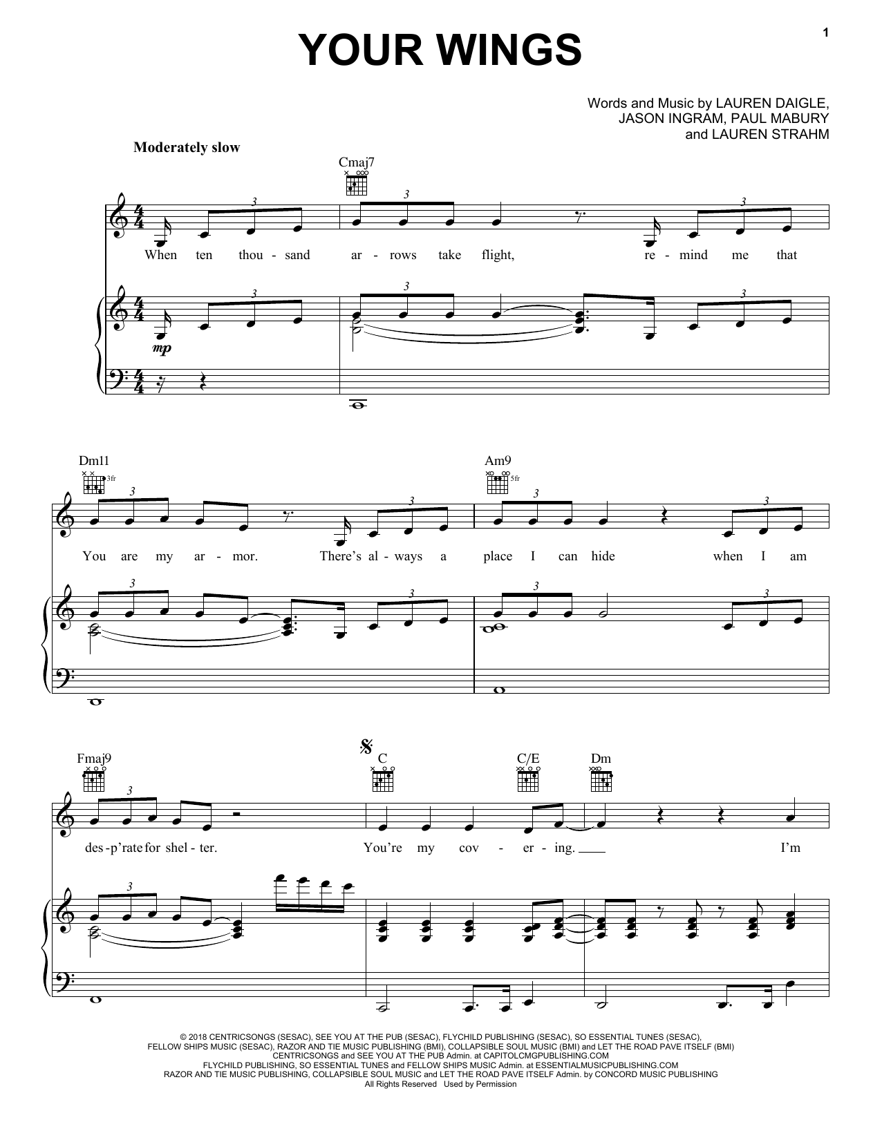 Learn to play Lauren Daigle Your Wings sheet music for Piano, Vocal & Guitar Chords (Right-Hand Melody) in minutes. Price: 7.8900$ Lauren Daigle Your Wings sheet music notes and chords arranged for Piano, Vocal & Guitar Chords (Right-Hand Melody)