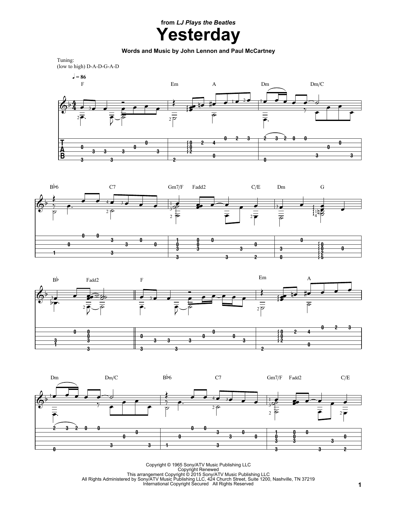 The Beatles Yesterday sheet music notes and chords. Download Printable PDF.