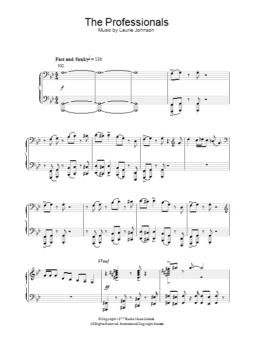 Learn to play Laurie Johnson Theme from The Professionals sheet music for Piano Solo in minutes. Price: 7.8900$ Laurie Johnson Theme from The Professionals sheet music notes and chords arranged for Piano Solo