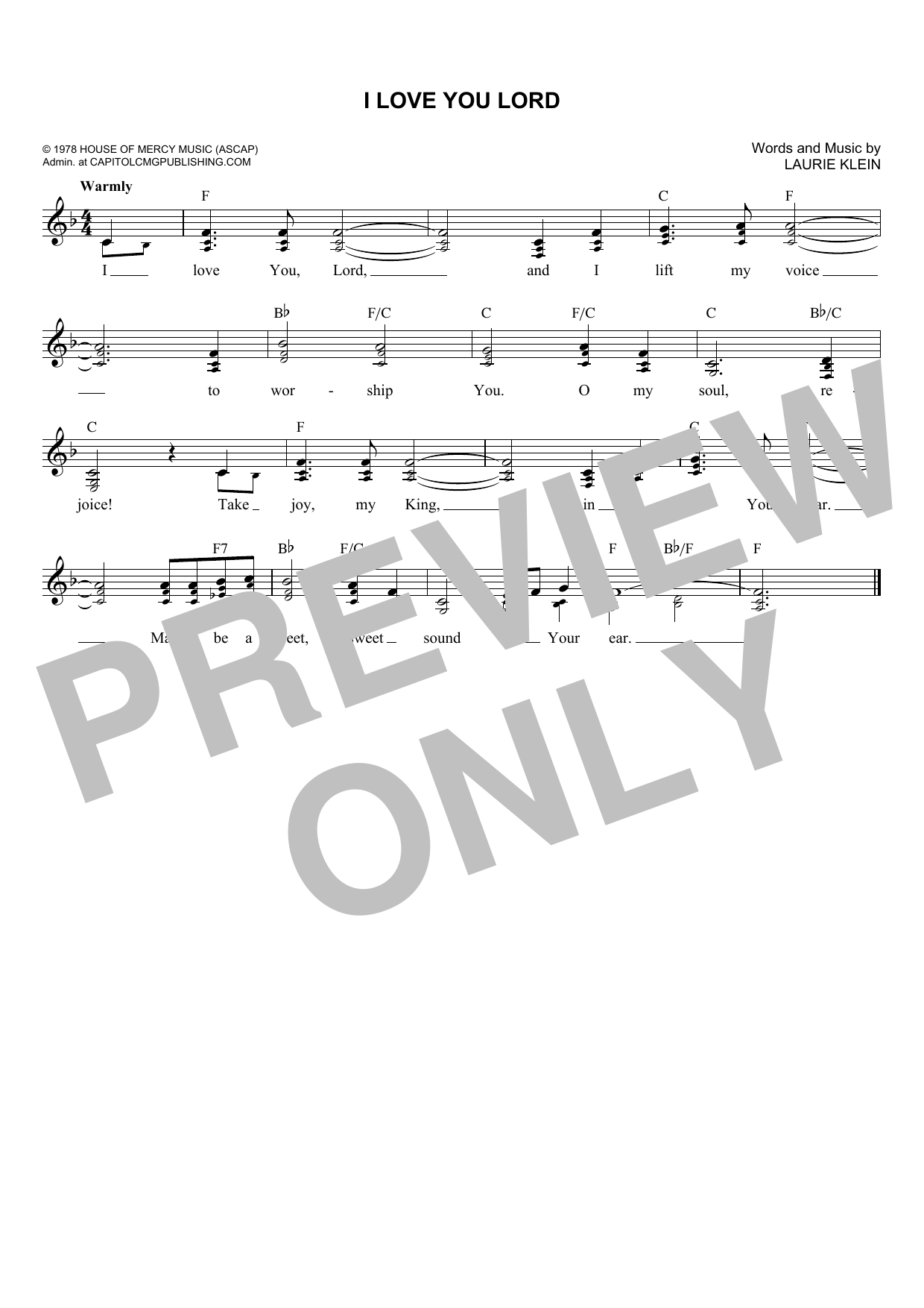 Laurie Klein I Love You Lord sheet music notes and chords. Download Printable PDF.