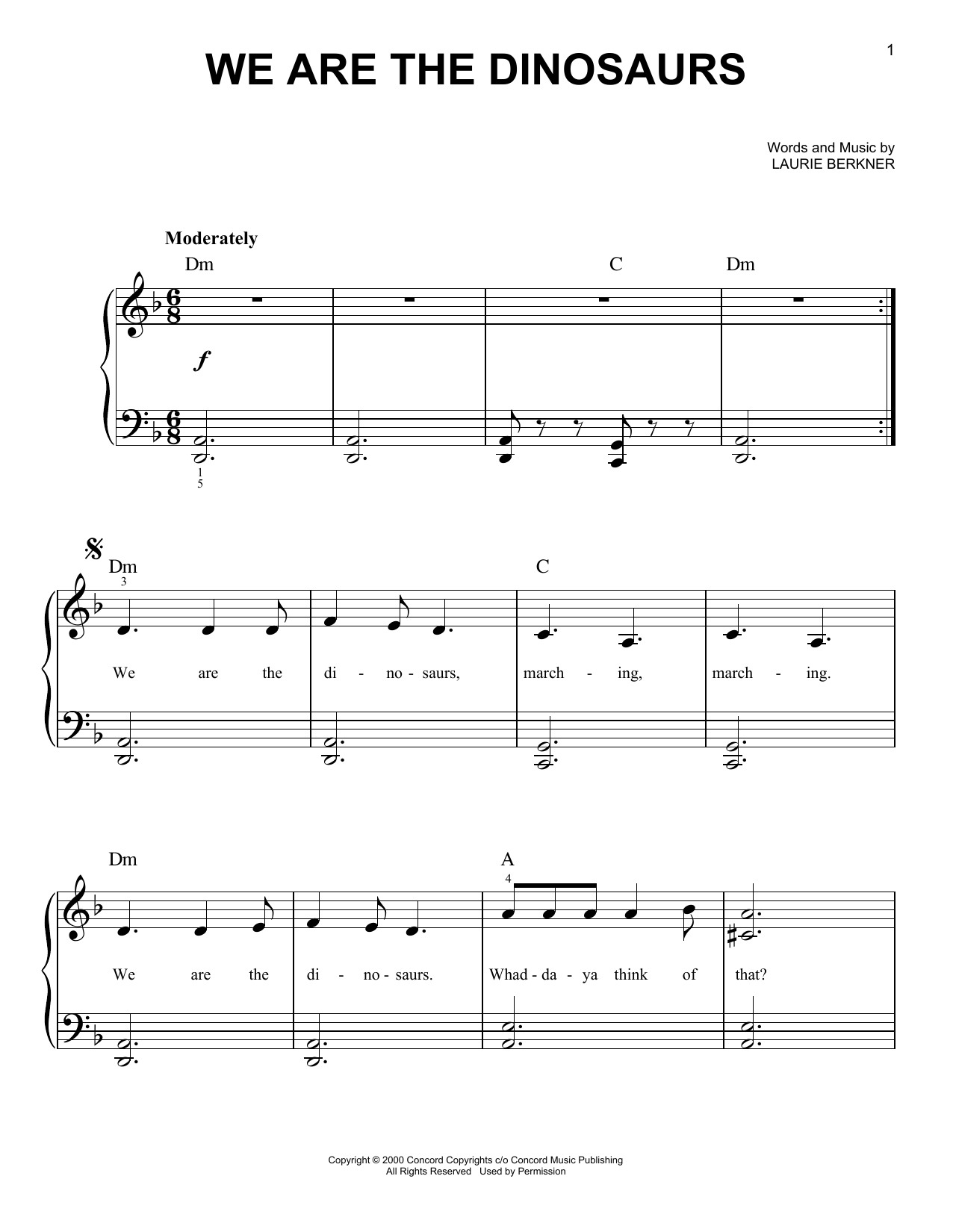 Laurissa Anne Berkner We Are The Dinosaurs sheet music notes and chords. Download Printable PDF.