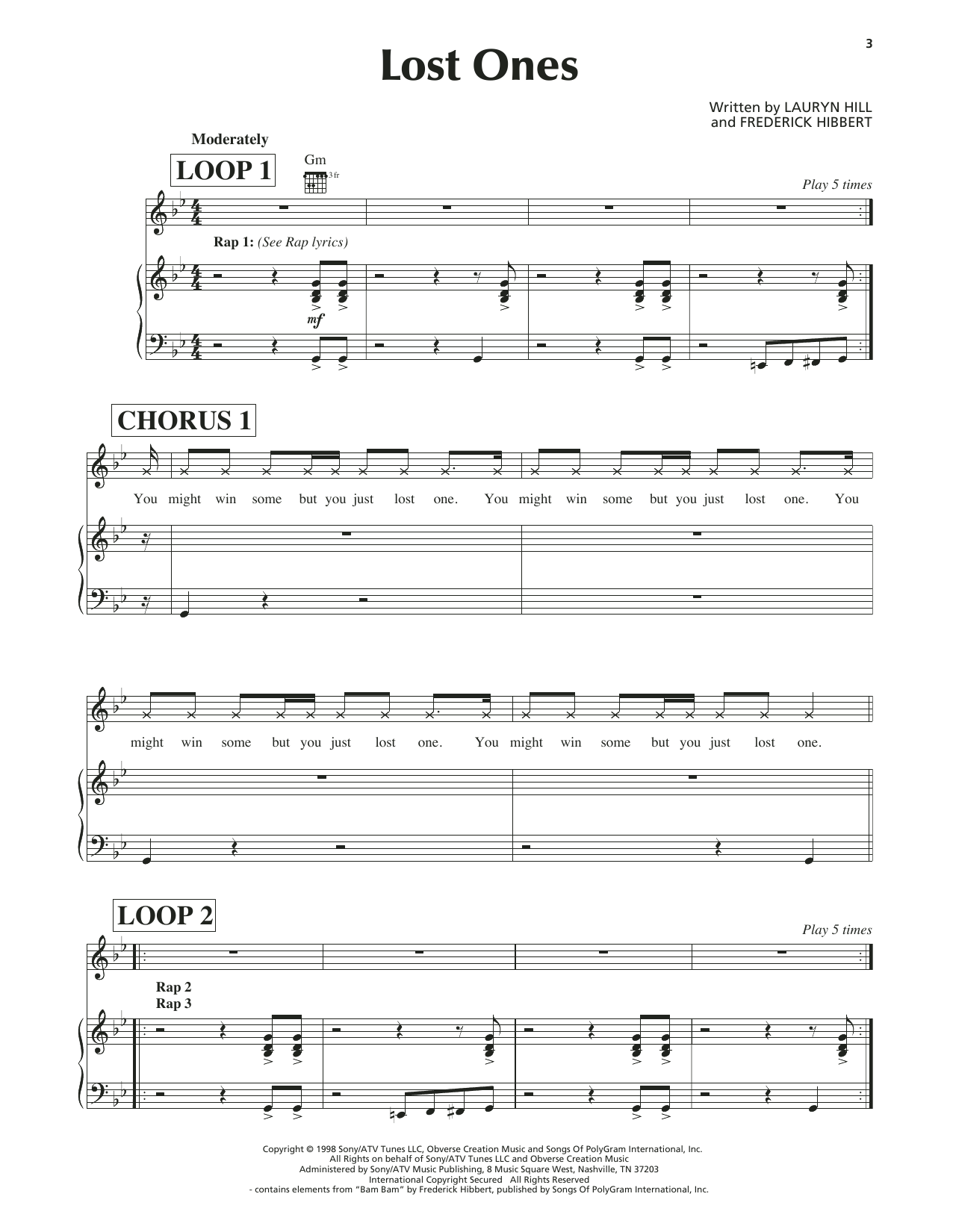 Learn to play Lauryn Hill Lost Ones sheet music for Piano, Vocal & Guitar Chords (Right-Hand Melody) in minutes. Price: 6.9900$ Lauryn Hill Lost Ones sheet music notes and chords arranged for Piano, Vocal & Guitar Chords (Right-Hand Melody)