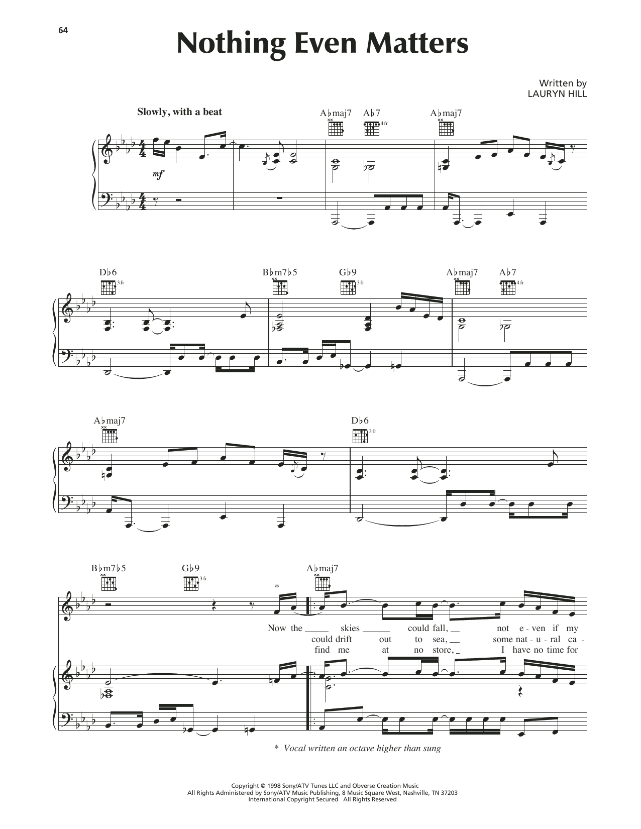 Lauryn Hill Nothing Even Matters sheet music notes and chords. Download Printable PDF.