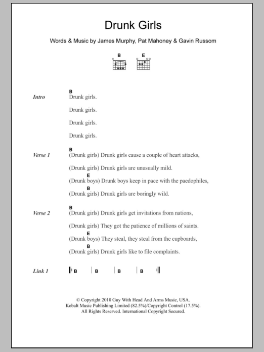 LCD Soundsystem Drunk Girls sheet music notes and chords. Download Printable PDF.