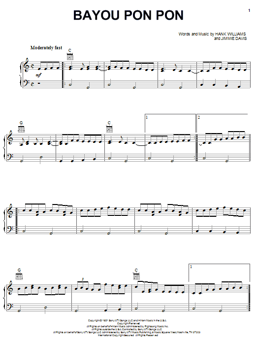Learn to play Le Trio Cadien Bayou Pon Pon sheet music for Piano, Vocal & Guitar Chords (Right-Hand Melody) in minutes. Price: 7.8900$ Le Trio Cadien Bayou Pon Pon sheet music notes and chords arranged for Piano, Vocal & Guitar Chords (Right-Hand Melody)