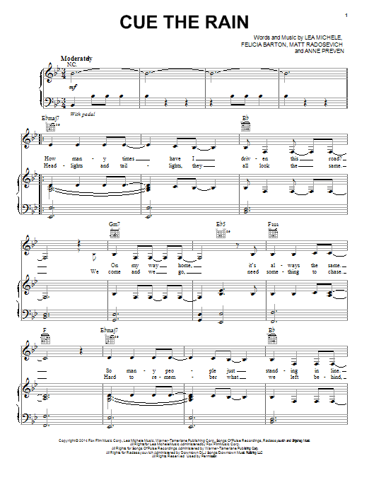 Learn to play Lea Michele Cue The Rain sheet music for Piano, Vocal & Guitar Chords (Right-Hand Melody) in minutes. Price: 7.8900$ Lea Michele Cue The Rain sheet music notes and chords arranged for Piano, Vocal & Guitar Chords (Right-Hand Melody)