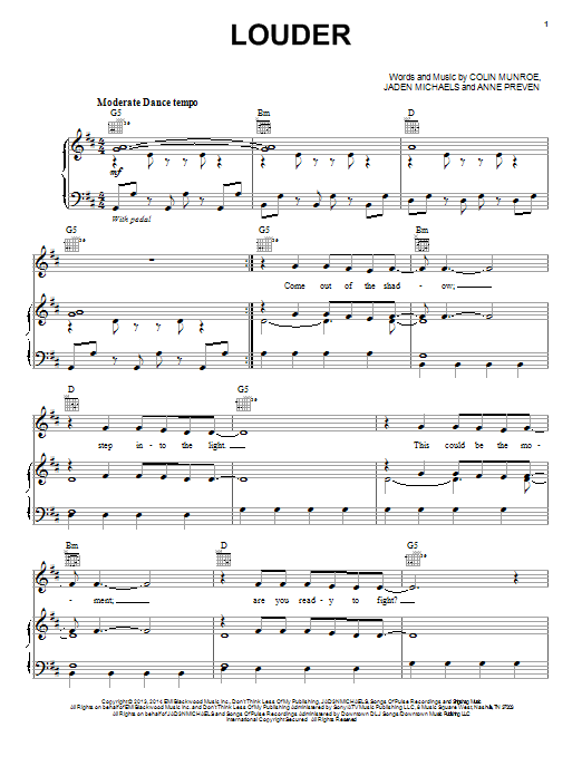Learn to play Lea Michele Louder sheet music for Piano, Vocal & Guitar Chords (Right-Hand Melody) in minutes. Price: 7.8900$ Lea Michele Louder sheet music notes and chords arranged for Piano, Vocal & Guitar Chords (Right-Hand Melody)