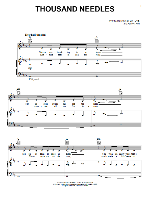 Learn to play Lea Michele Thousand Needles sheet music for Piano, Vocal & Guitar Chords (Right-Hand Melody) in minutes. Price: 7.8900$ Lea Michele Thousand Needles sheet music notes and chords arranged for Piano, Vocal & Guitar Chords (Right-Hand Melody)