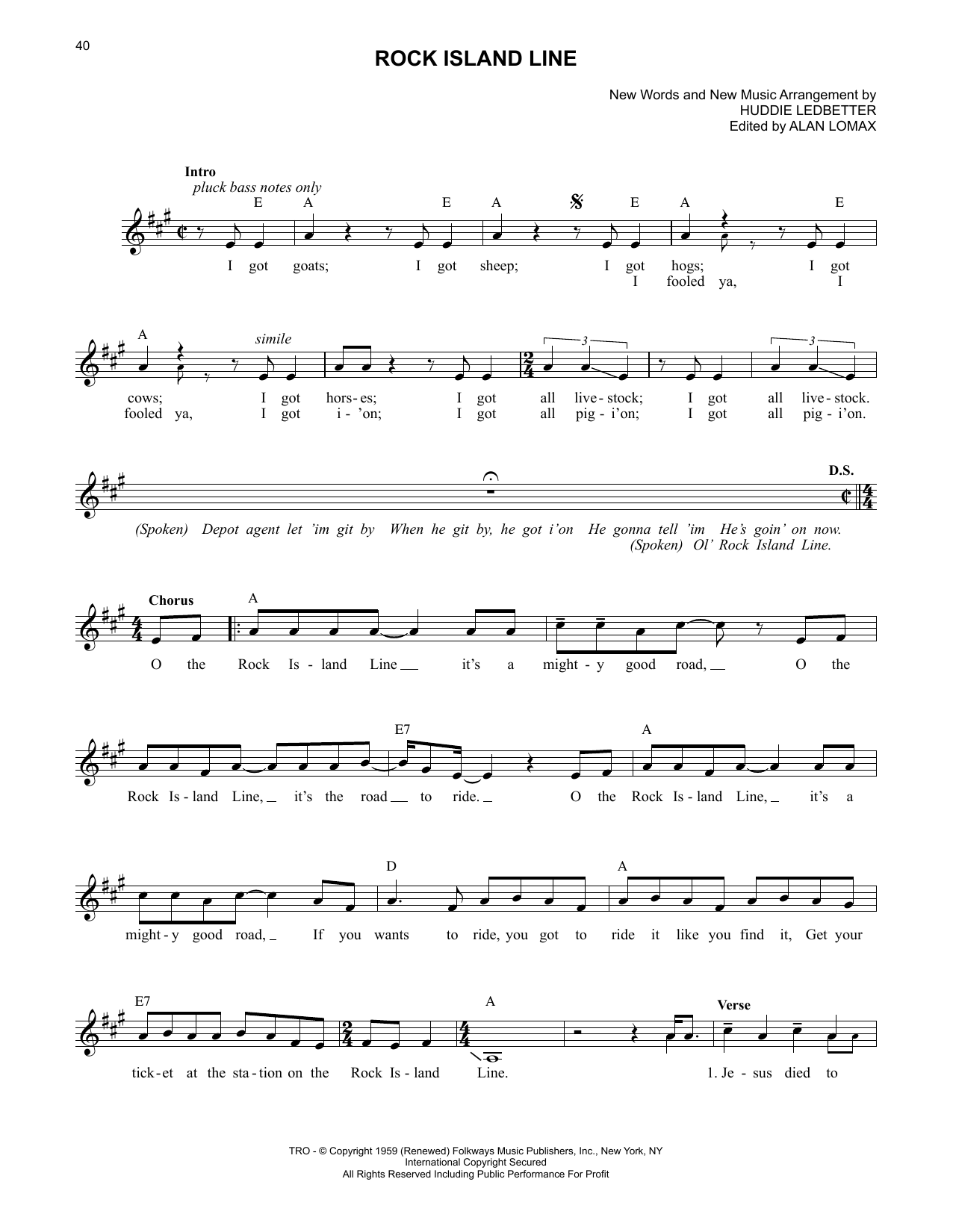 Lead Belly Rock Island Line sheet music notes and chords. Download Printable PDF.