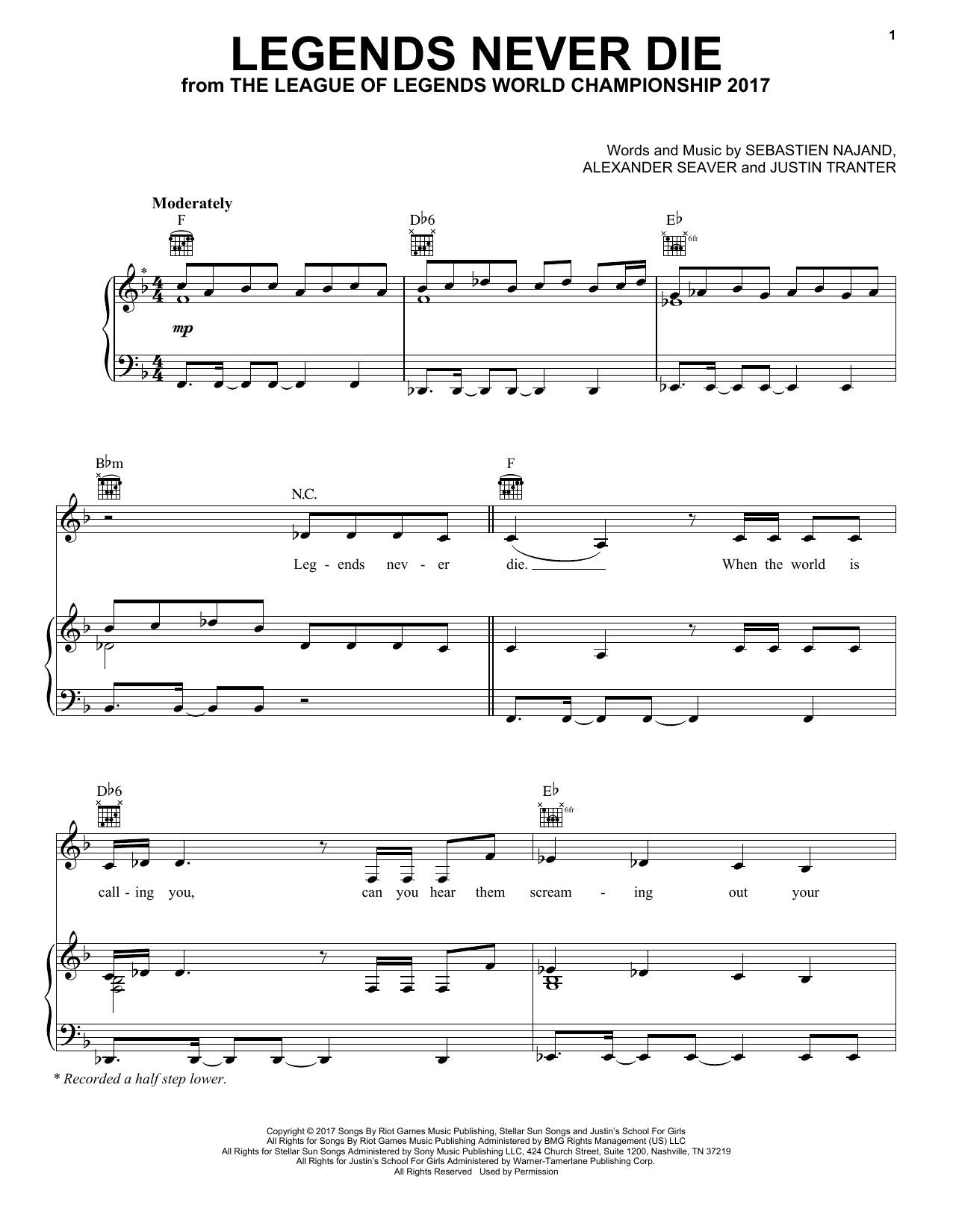 League of Legends Legends Never Die (feat. Against The Current) sheet music notes and chords. Download Printable PDF.