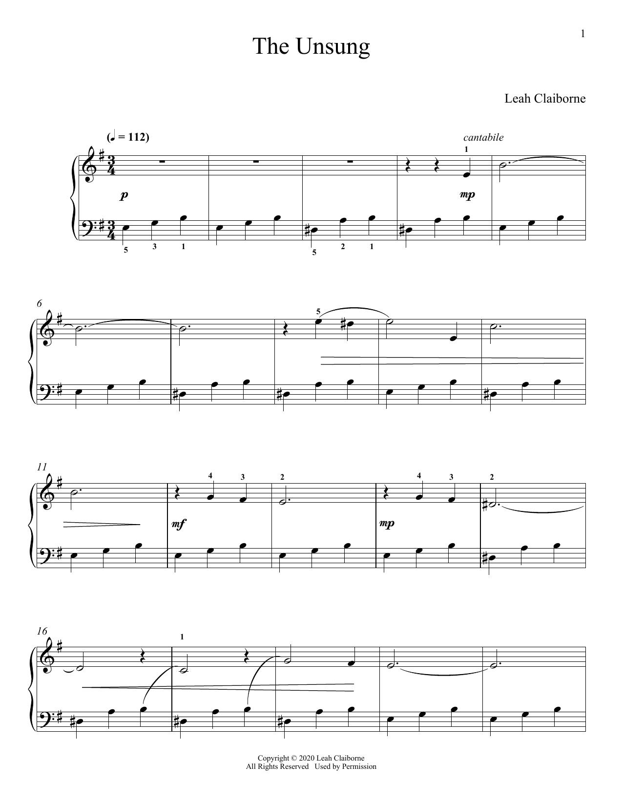 Leah Claiborne The Unsung sheet music notes and chords. Download Printable PDF.