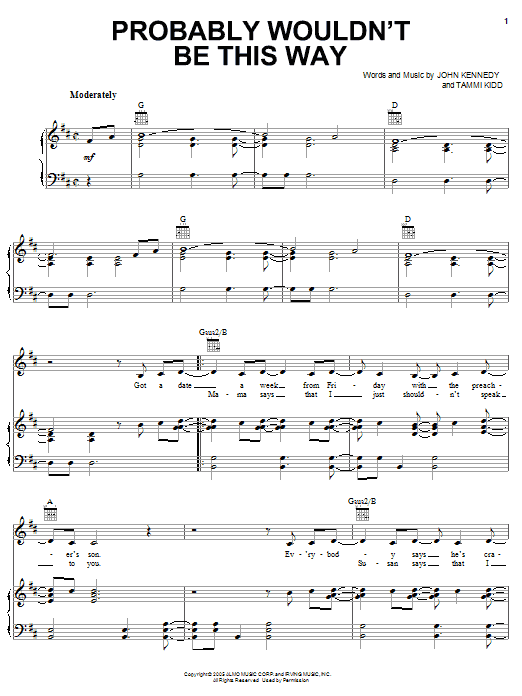 Learn to play LeAnn Rimes Probably Wouldn't Be This Way sheet music for Piano, Vocal & Guitar Chords (Right-Hand Melody) in minutes. Price: 7.8900$ LeAnn Rimes Probably Wouldn't Be This Way sheet music notes and chords arranged for Piano, Vocal & Guitar Chords (Right-Hand Melody)