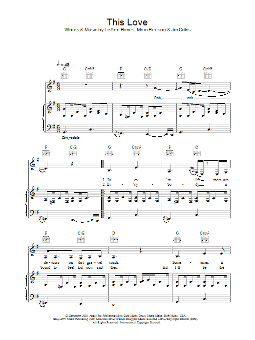 LeAnn Rimes This Love sheet music notes and chords arranged for Piano, Vocal & Guitar Chords