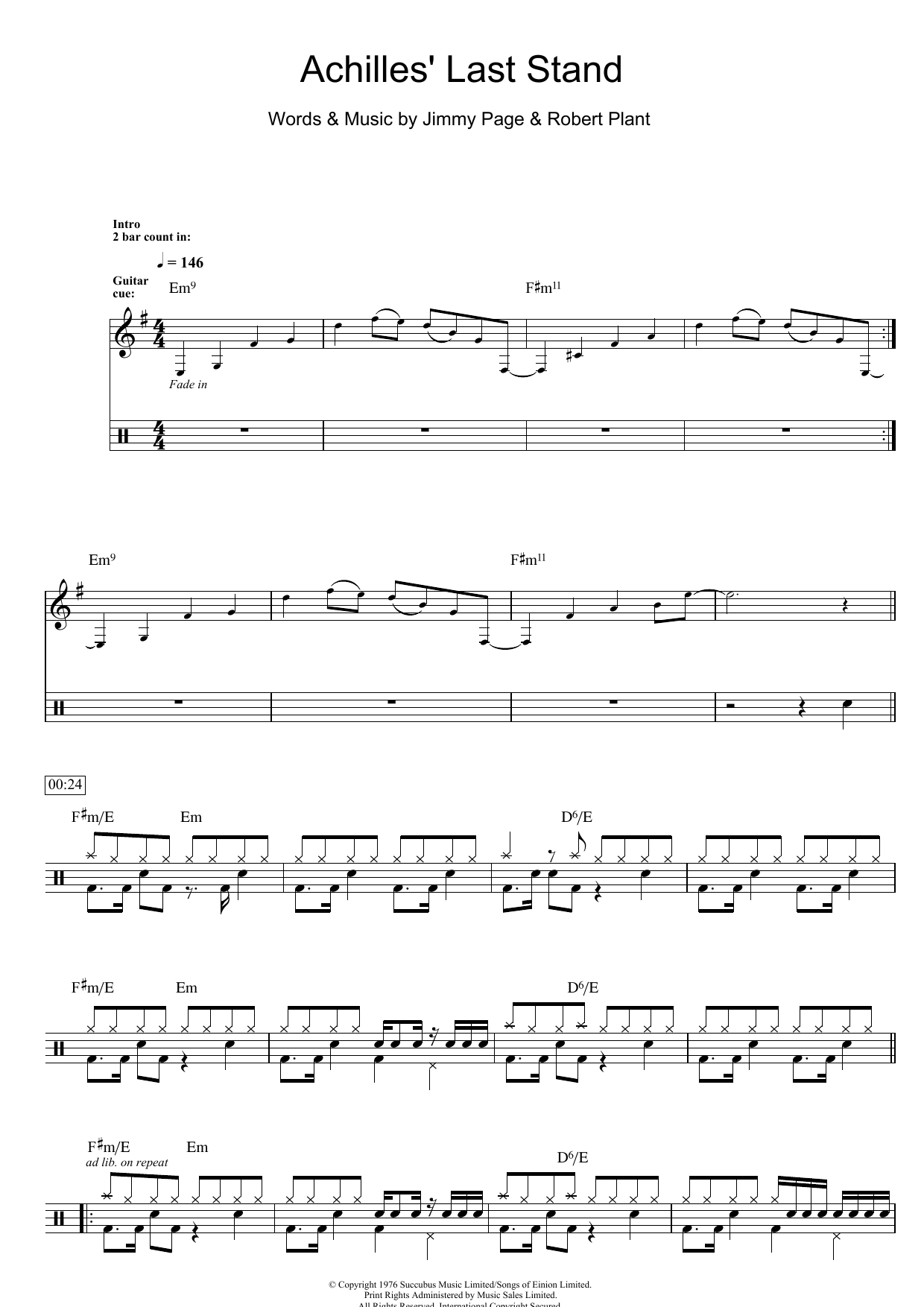 Led Zeppelin Achilles Last Stand sheet music notes and chords. Download Printable PDF.