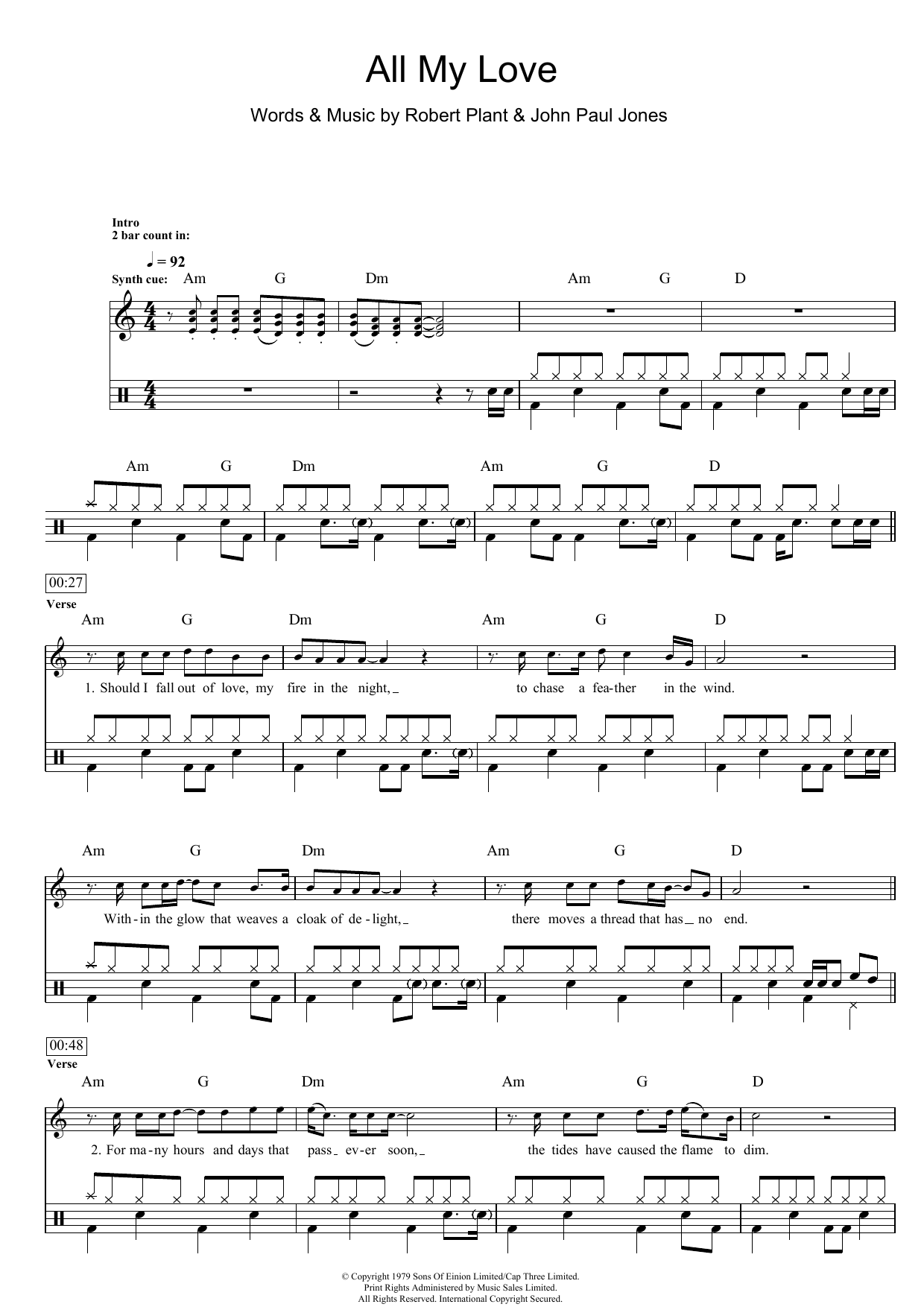 Led Zeppelin All My Love sheet music notes and chords arranged for Guitar Tab