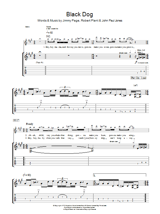 Led Zeppelin Black Dog sheet music notes and chords. Download Printable PDF.