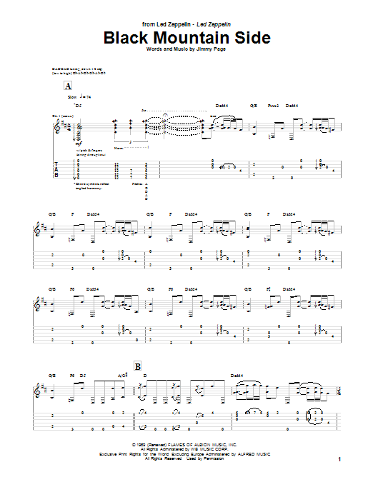 Led Zeppelin Black Mountain Side sheet music notes and chords arranged for Guitar Tab