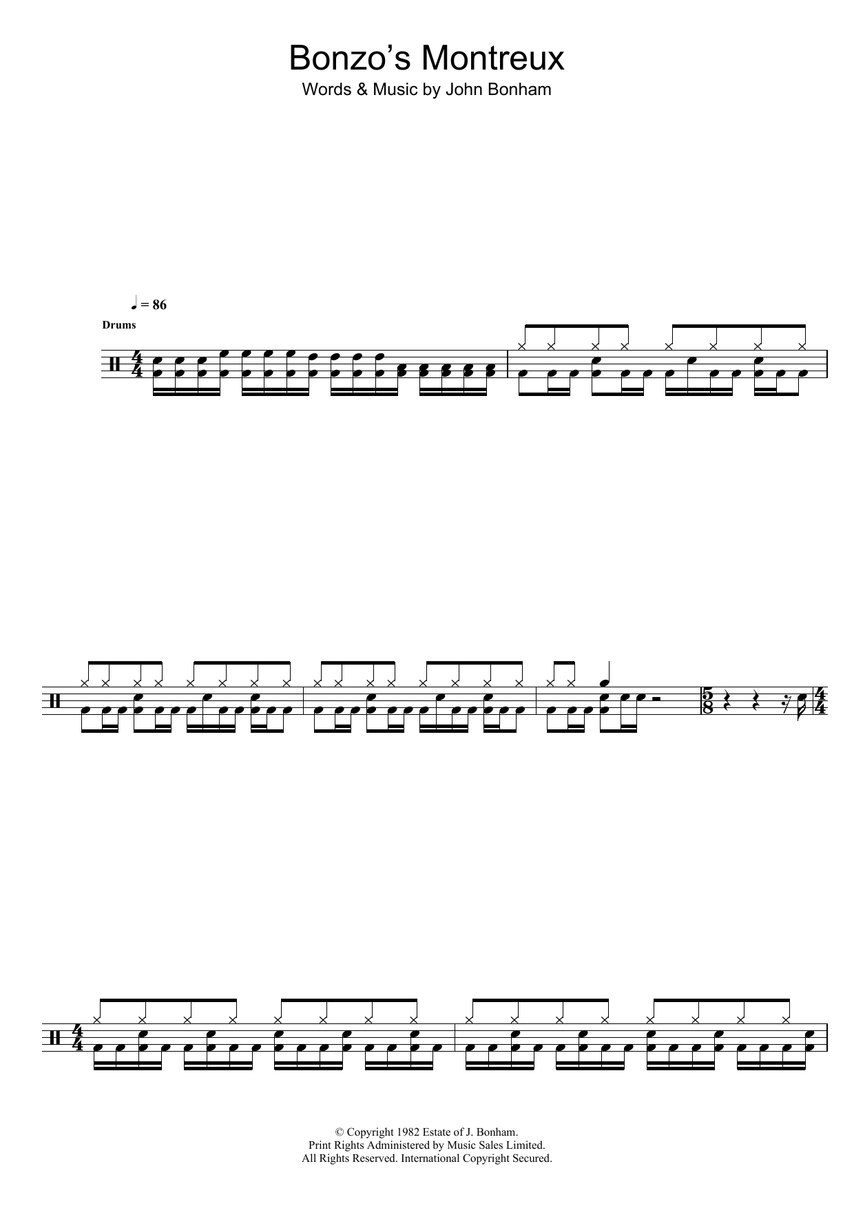 Led Zeppelin Bonzo's Montreux sheet music notes and chords. Download Printable PDF.