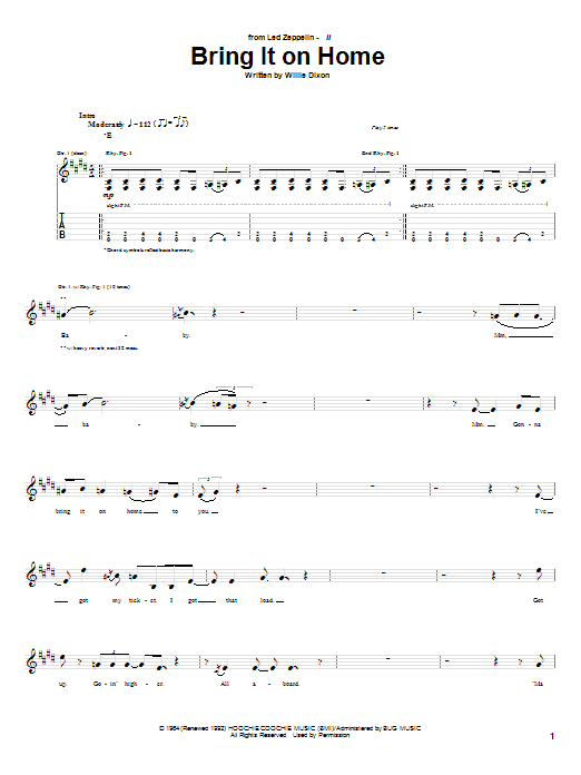 Led Zeppelin Bring It On Home sheet music notes and chords. Download Printable PDF.