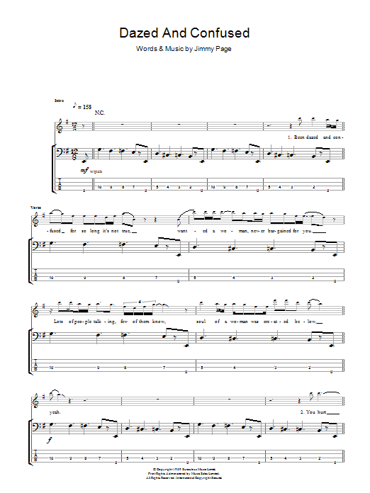 Led Zeppelin Dazed And Confused sheet music notes and chords arranged for Piano, Vocal & Guitar Chords