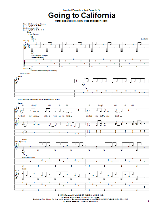 Led Zeppelin Going To California sheet music notes and chords arranged for Guitar Lead Sheet