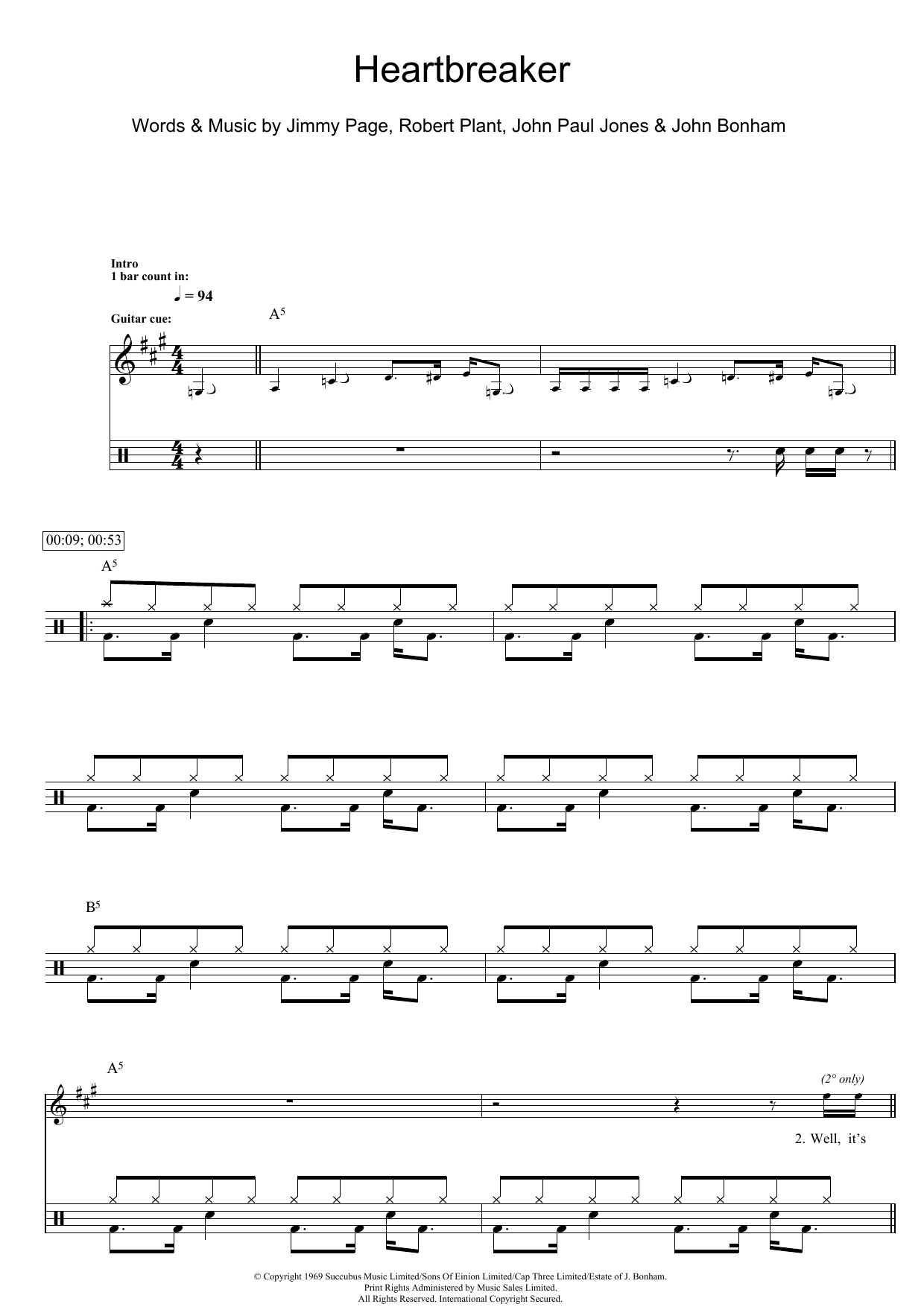 Led Zeppelin Heartbreaker sheet music notes and chords. Download Printable PDF.