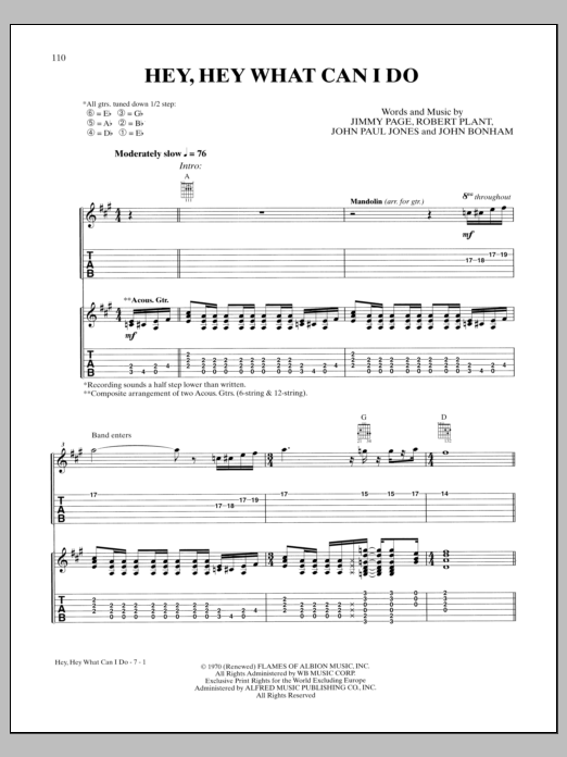 Led Zeppelin Hey Hey What Can I Do sheet music notes and chords. Download Printable PDF.