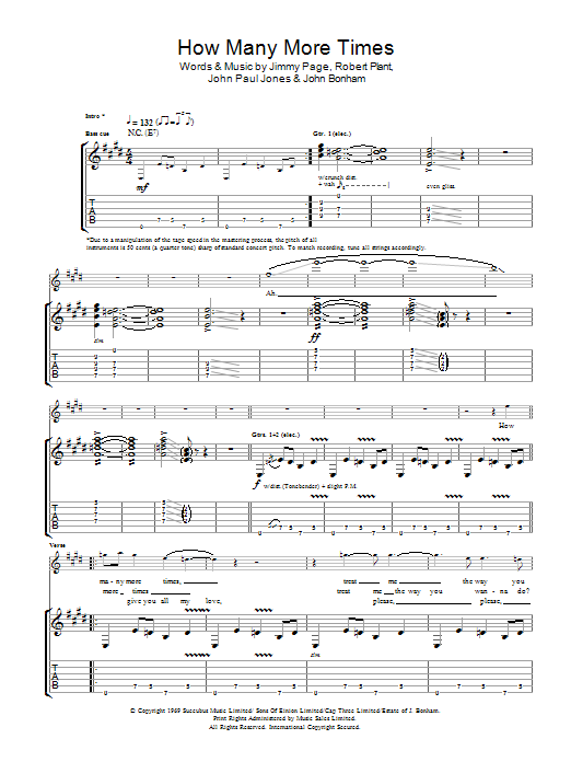 Led Zeppelin How Many More Times sheet music notes and chords. Download Printable PDF.