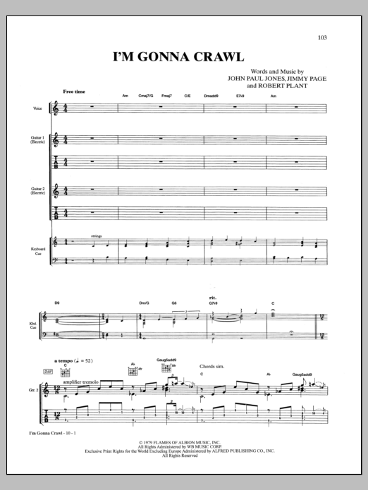 Led Zeppelin I'm Gonna Crawl sheet music notes and chords arranged for Guitar Tab