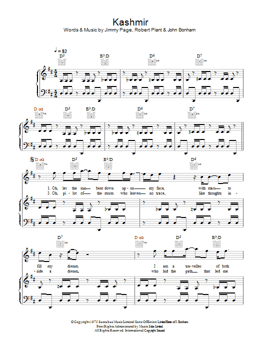 Led Zeppelin Kashmir sheet music notes and chords. Download Printable PDF.