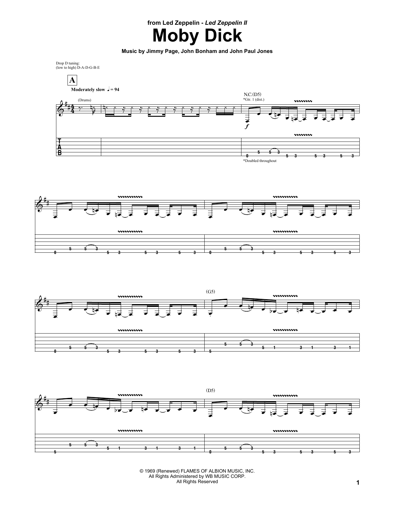 Led Zeppelin Moby Dick sheet music notes and chords arranged for Guitar Tab