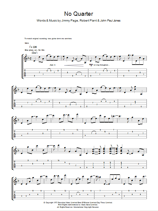 Led Zeppelin No Quarter sheet music notes and chords. Download Printable PDF.