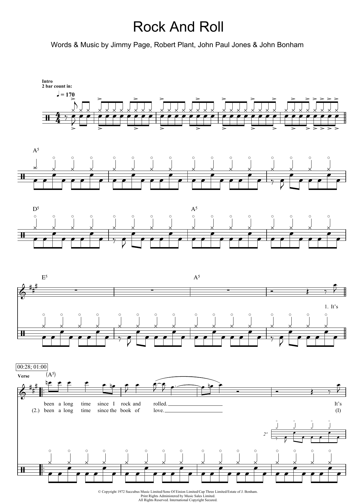 Led Zeppelin Rock And Roll sheet music notes and chords arranged for Piano, Vocal & Guitar Chords