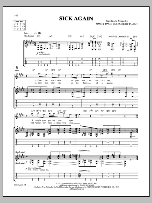 Led Zeppelin Sick Again sheet music notes and chords arranged for Guitar Tab