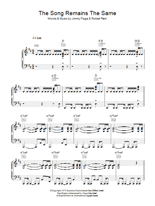 Led Zeppelin The Song Remains The Same sheet music notes and chords. Download Printable PDF.