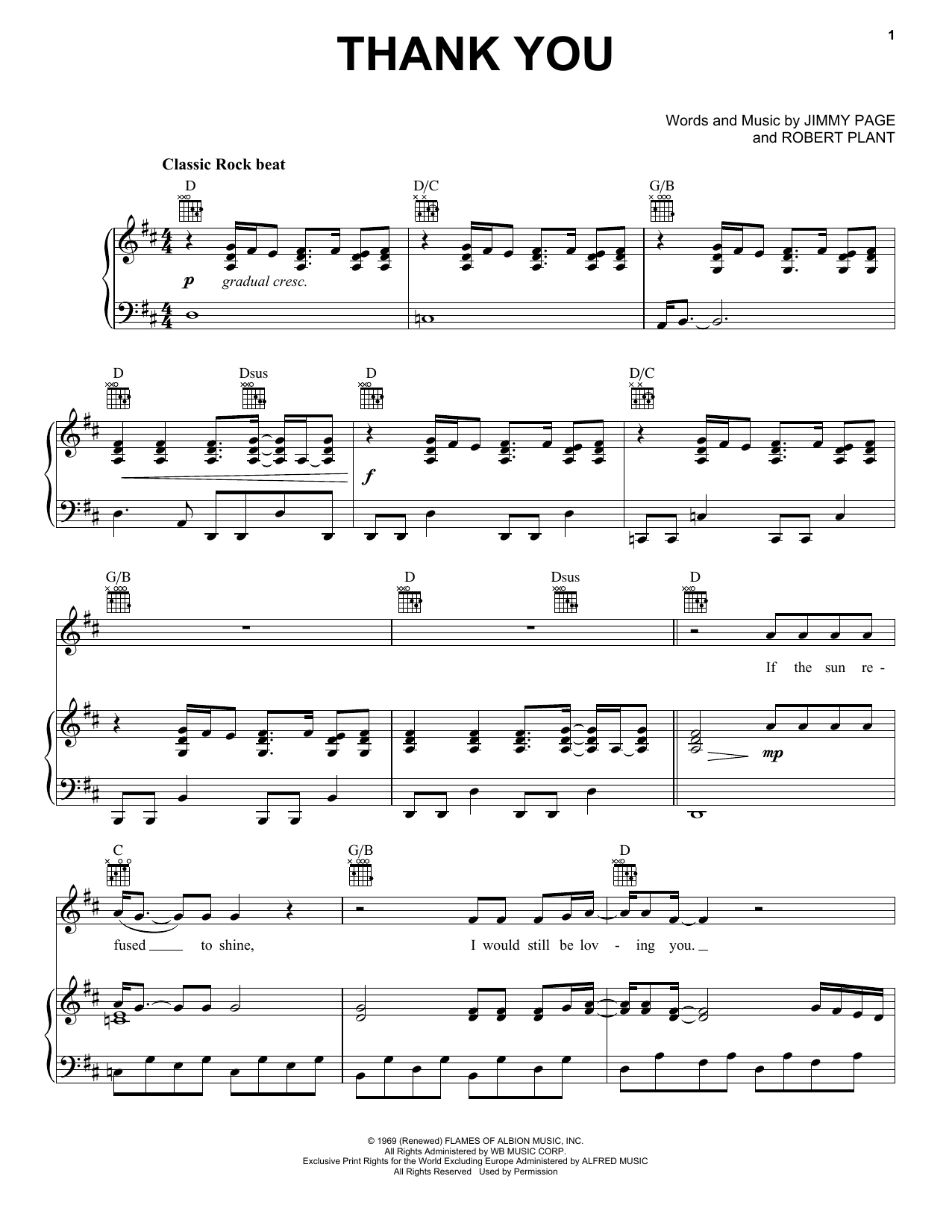 Led Zeppelin Thank You sheet music notes and chords arranged for Piano, Vocal & Guitar Chords (Right-Hand Melody)