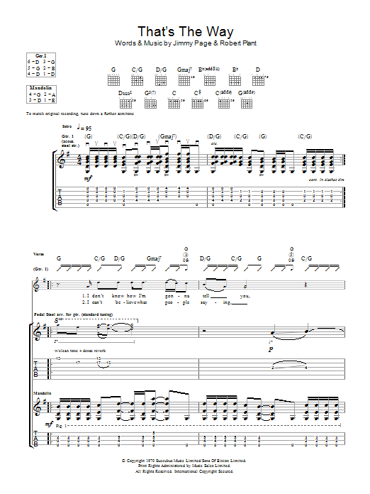 Led Zeppelin That's The Way sheet music notes and chords. Download Printable PDF.