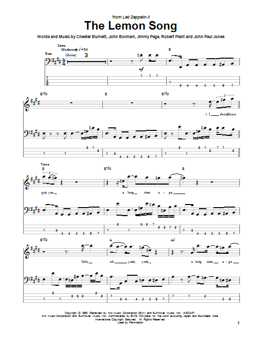 Led Zeppelin The Lemon Song sheet music notes and chords. Download Printable PDF.