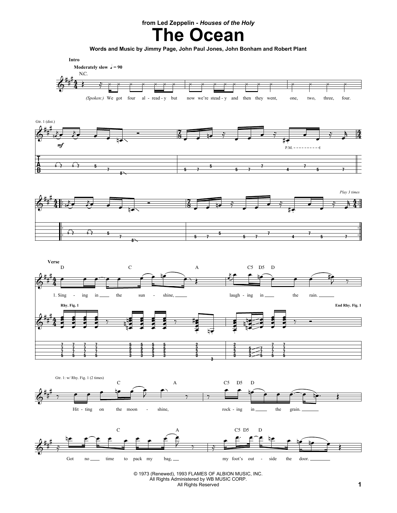 Led Zeppelin The Ocean sheet music notes and chords arranged for Guitar Tab