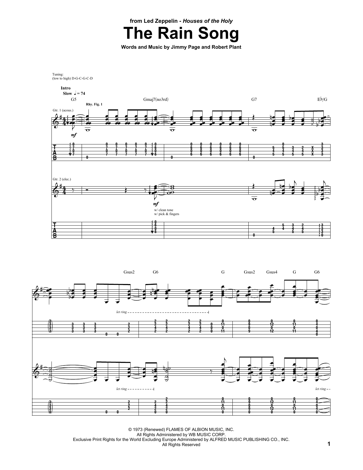 Led Zeppelin The Rain Song sheet music notes and chords arranged for Guitar Tab