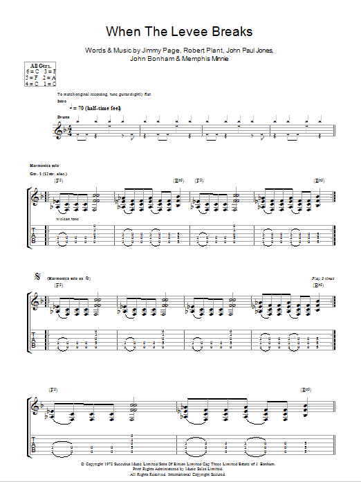 Led Zeppelin When The Levee Breaks sheet music notes and chords. Download Printable PDF.