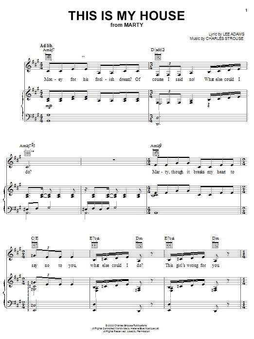 Learn to play Lee Adams This Is My House sheet music for Piano, Vocal & Guitar Chords (Right-Hand Melody) in minutes. Price: 7.8900$ Lee Adams This Is My House sheet music notes and chords arranged for Piano, Vocal & Guitar Chords (Right-Hand Melody)