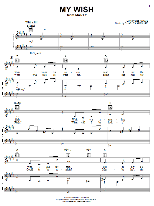 Lee Adams Wish sheet music notes and chords arranged for Piano, Vocal & Guitar Chords (Right-Hand Melody)