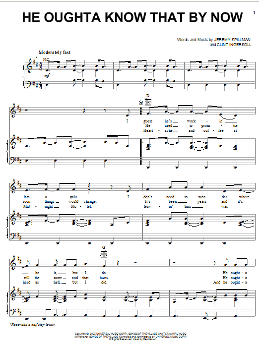Learn to play Lee Ann Womack He Oughta Know That By Now sheet music for Piano, Vocal & Guitar Chords (Right-Hand Melody) in minutes. Price: 7.8900$ Lee Ann Womack He Oughta Know That By Now sheet music notes and chords arranged for Piano, Vocal & Guitar Chords (Right-Hand Melody)