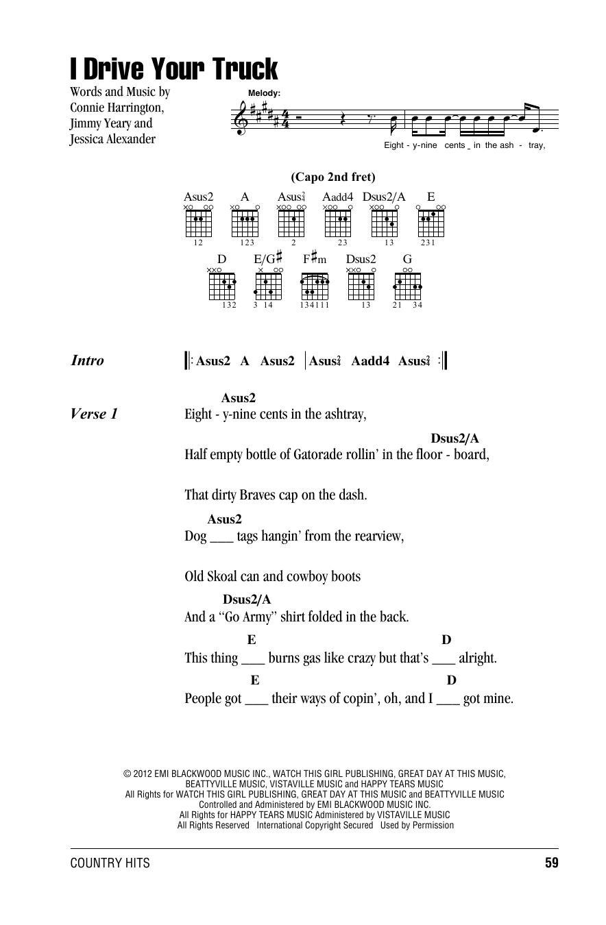 Lee Brice I Drive Your Truck sheet music notes and chords. Download Printable PDF.