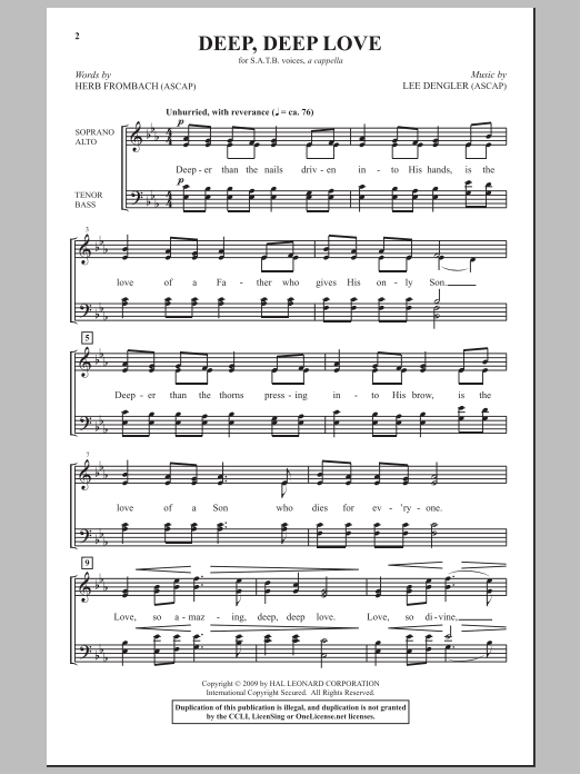 Lee Dengler Deep, Deep Love sheet music notes and chords. Download Printable PDF.