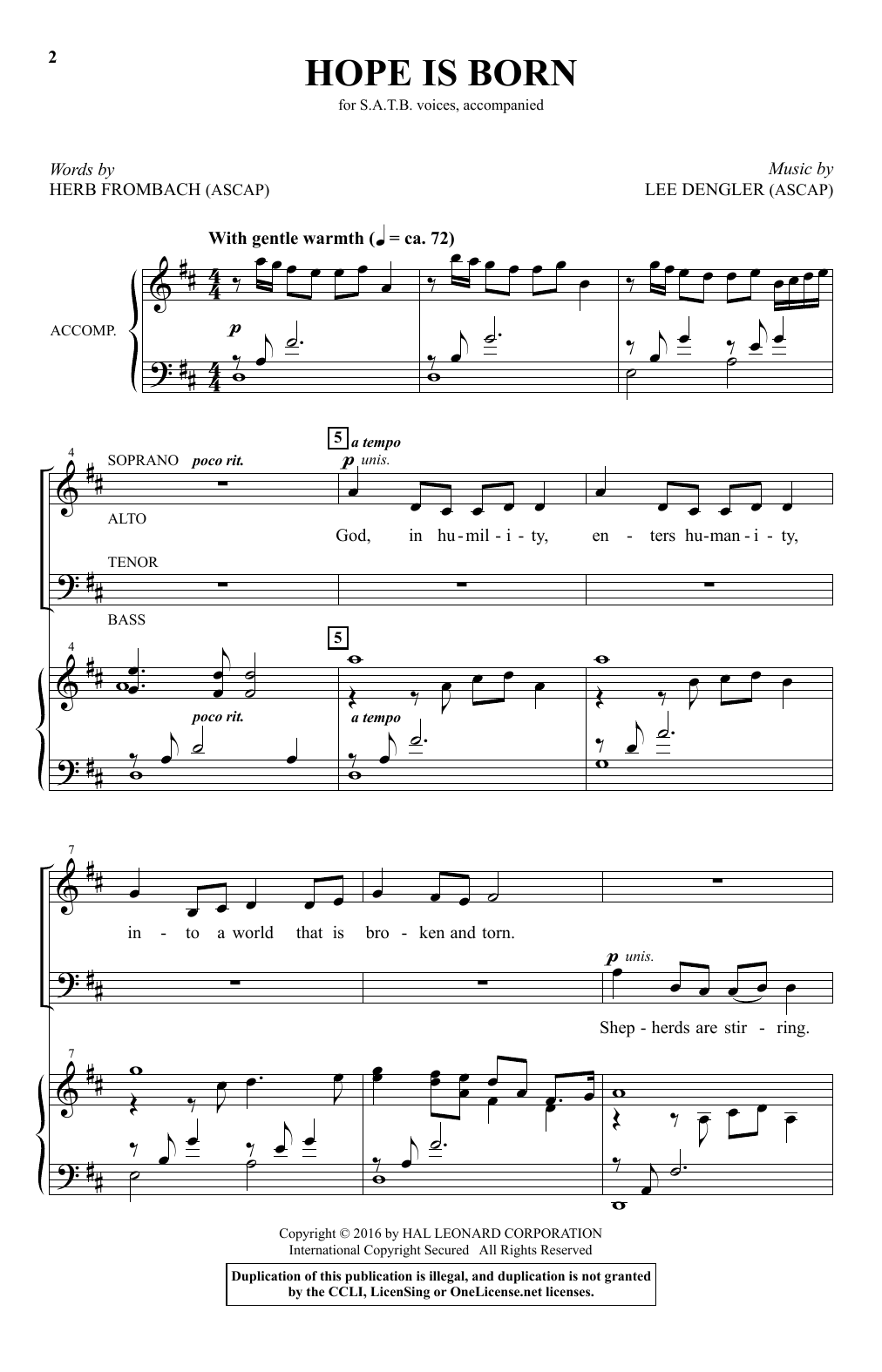 Lee Dengler Hope Is Born sheet music notes and chords. Download Printable PDF.