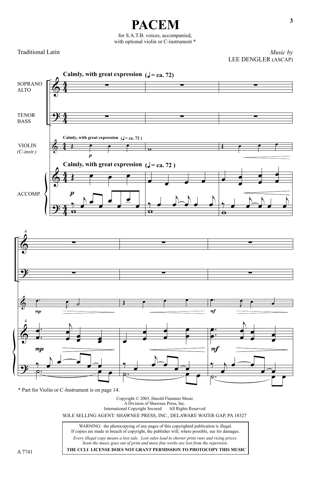 Lee Dengler Pacem sheet music notes and chords. Download Printable PDF.