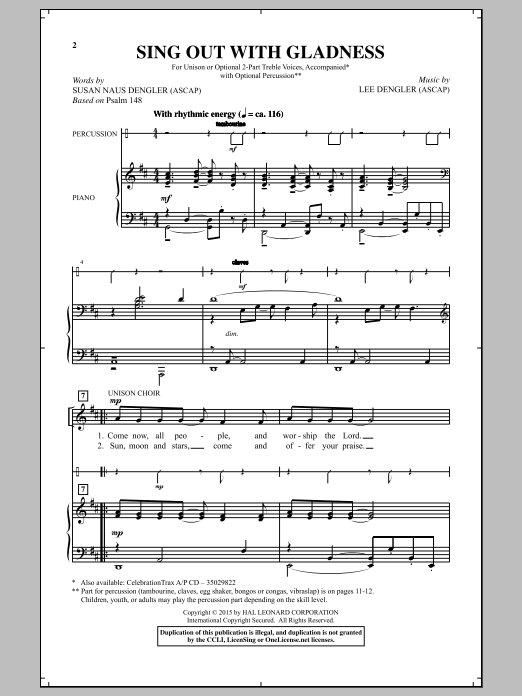 Learn to play Lee Dengler Sing Out With Gladness sheet music for Choir in minutes. Price: 3.9900$ Lee Dengler Sing Out With Gladness sheet music notes and chords arranged for Choir
